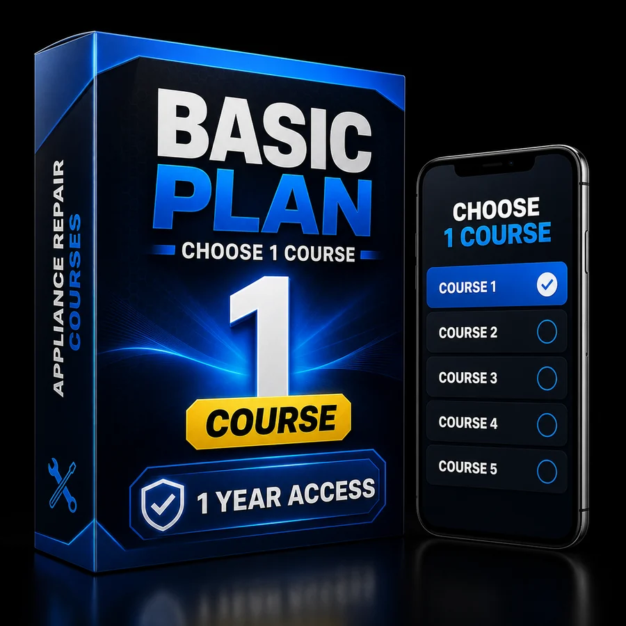 Ultra-realistic mockup of the Basic Plan: choose 1 appliance repair course